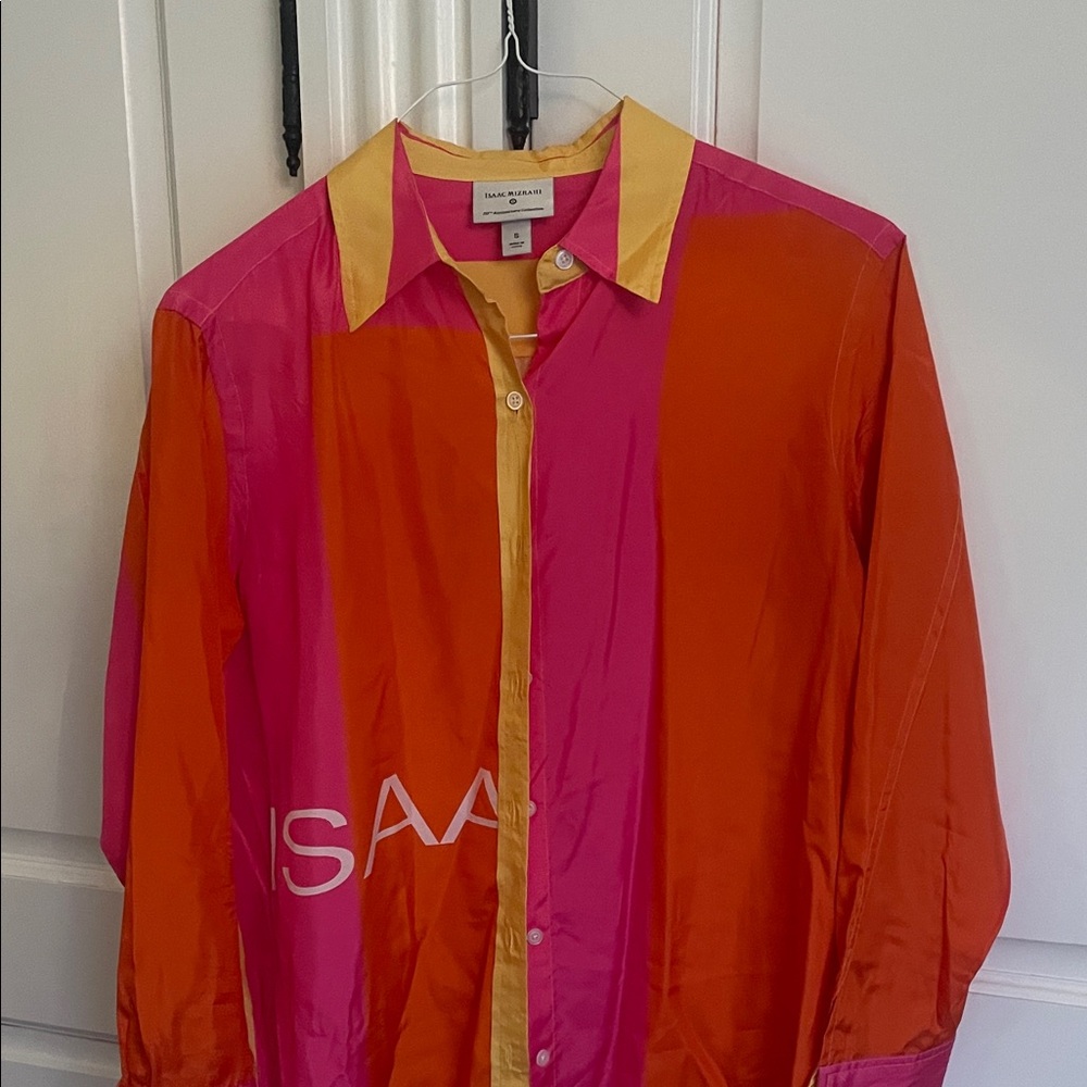 Isaac Mizrahi for Target Vibrant Pink and Orange Button Down